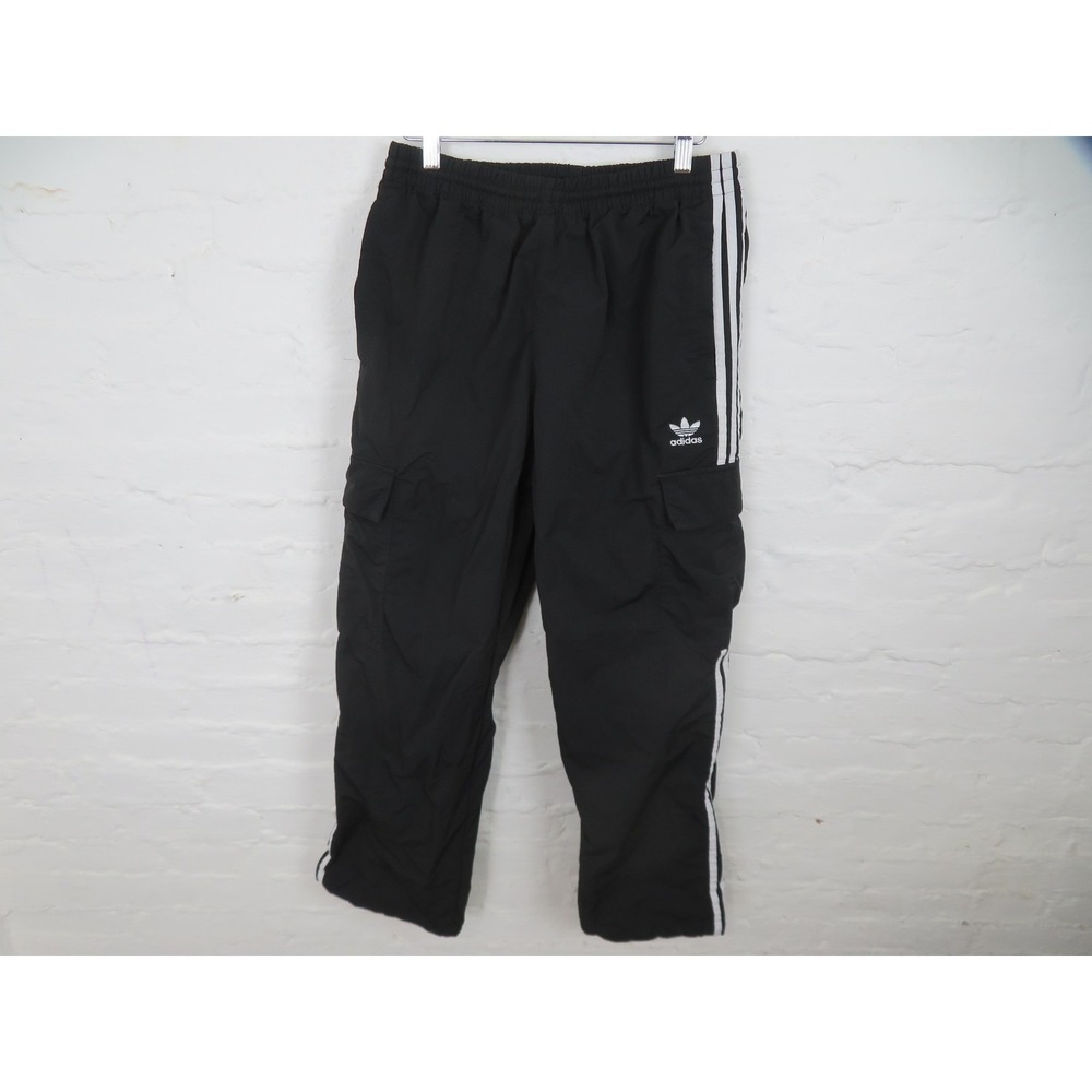 Adidas Originals Track Pants Mens Medium Black Cargo 3-Stripes Windbreaker